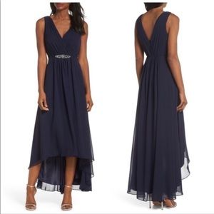 Eliza J Navy Embellished High Low Chiffon Dress Size 4